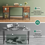 Huuger 63 Inch Computer Desk with 4 Drawers, Office Desk with Mesh Shelf, Gaming Desk, Large Storage, Writing Desk Work Desk for Home Office, Study, Bedroom, Work from Home, Rustic Brown Huuger