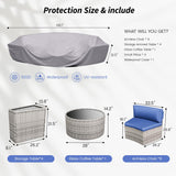 VONZOY Patio Sectional Furniture Outdoor 11-Piece Grey Rattan Curved Sofa Set with Storage Table, Pillows, Fit for Pool Backyard Balcony Porch Lawn (Navy) VONZOY