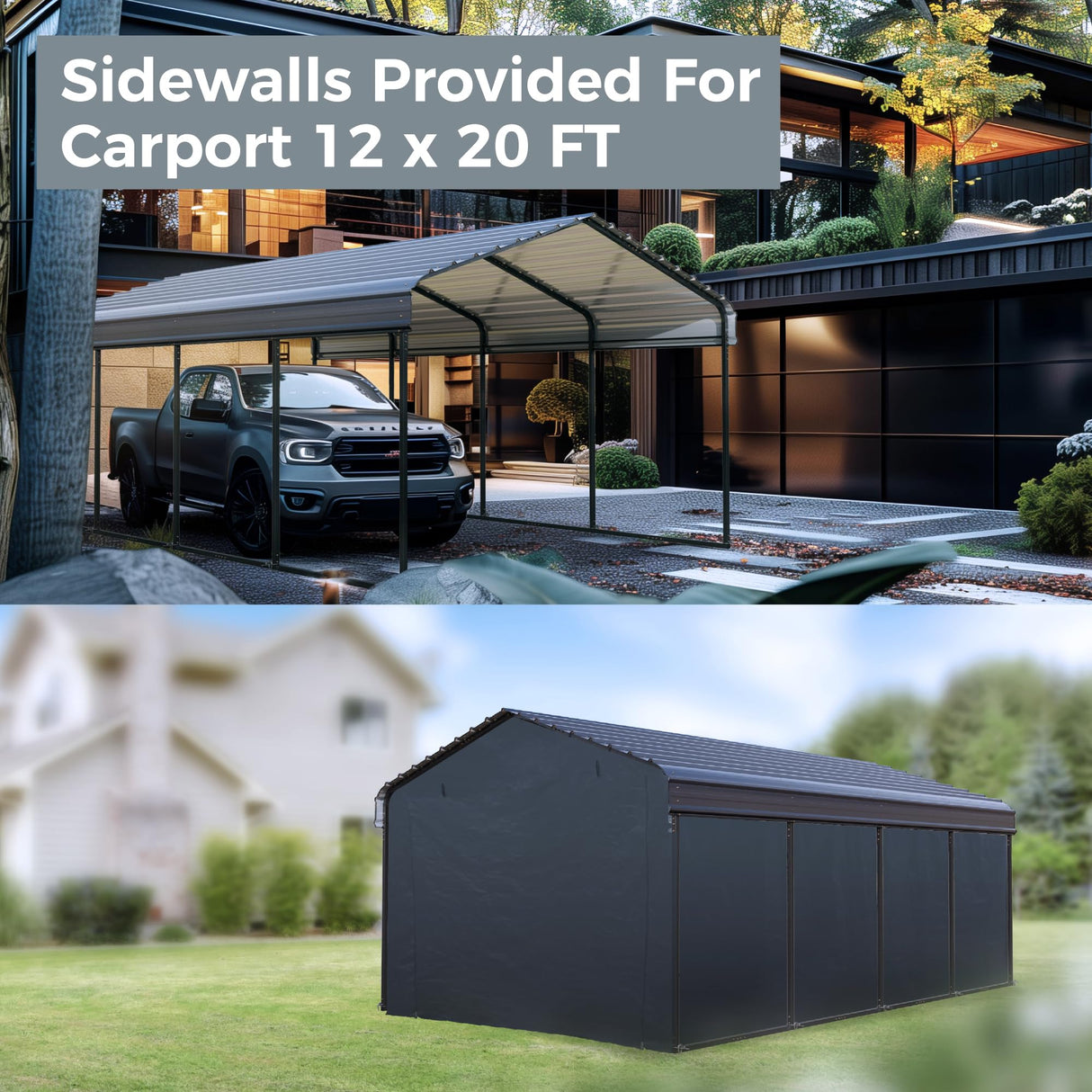 GREEN PARTY 12 x 20 ft Metal Carport Removable Sidewalls（Not Include Carport） GREEN PARTY