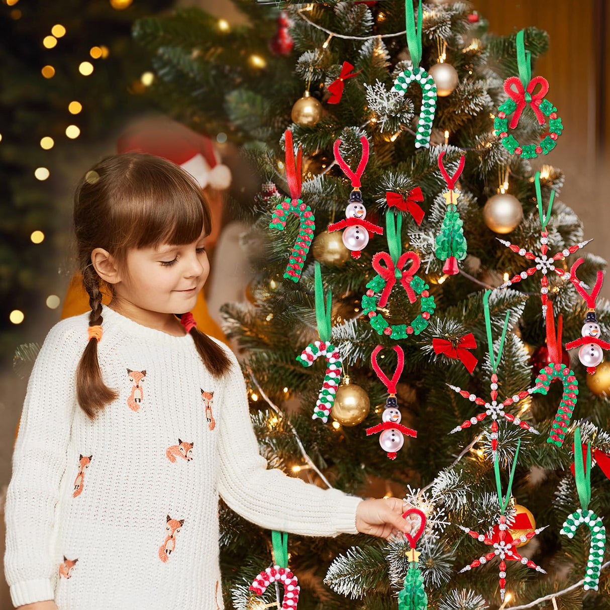 NLUS Christmas Crafts for Kids Adults, 45 Pcs Christmas Beaded Ornament Kits Holiday Crafts - Including Snowman/Christmas Tree/Wreath/Candy Cane/Snowflake (Assembly Required) NLUS