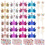 Hoedia 24+37Pcs Foam Crowns Set, Princess Tiaras and Foam DIY Crowns for Kids to Decorate for Birthday Party Crowns Favors with 24 Foam Crowns, 24 Wooden Wands, 12 Rhinestone Stickers,1 Silk Ribbon Hoedia