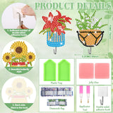 Landical 25 Pcs Floral Diamond Painting Kits for Adults Spring Plants DIY Diamond Art Painting Adhesive Hook Sunflowers Key Holder Rhinestone Dot Gem Art Kits for Towel Hat Kitchen Decoration Landical