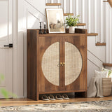 Curlaky Shoe Cabinet Storage for Entryway - Rattan Entry Way Shoe Storage Cabinet with Adjustable Shelves, Wood Shoe Organizer Cabinet, Accent Cabinet with Doors for Entrance Hallway Living Room Foyer Curlaky