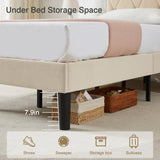 VECELO Upholstered Queen Bed Frame with Headboard Adjustable, Velvet Platform Bed with LED Lights, Charging Station, Mattress Foundation with Wooden Slats, Noise Free, No Box Spring Needed, Beige VECELO