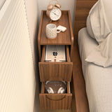 Narrow Fluted Nightstand Set of 2, Wooden Small 2 Drawer Nightstand, Slim Side End Table, Vintage Bedside Table, Mid Century Modern Night Stand with Drawers, for Living Room, Bedroom, Walnut Jluomei