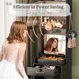 NUNU LAB Small Vanity Desk with Mirror and Lights, 3 in 1 Tall Makeup Vanity Set with Charging Station, Compact Mini Corner Vanity Set Dressing Table for Bedroom Checkroom NUNU LAB