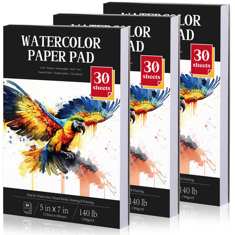 Harloon 3 Pcs Watercolor Paper Pads Cold Press Paper 90 Sheets (140lb/ 300gsm) Watercolor Paint Paper for Artist Adults Kids Students Beginning(5 x 7 Inches) Harloon
