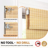 LazBlinds No Tools No Drill Cordless Bamboo Roman Shades, Privacy Room Darkening Window Treatment, Roll Up Bamboo Blinds for Window 26'' W x 64'' H, DP-Natural LazBlinds