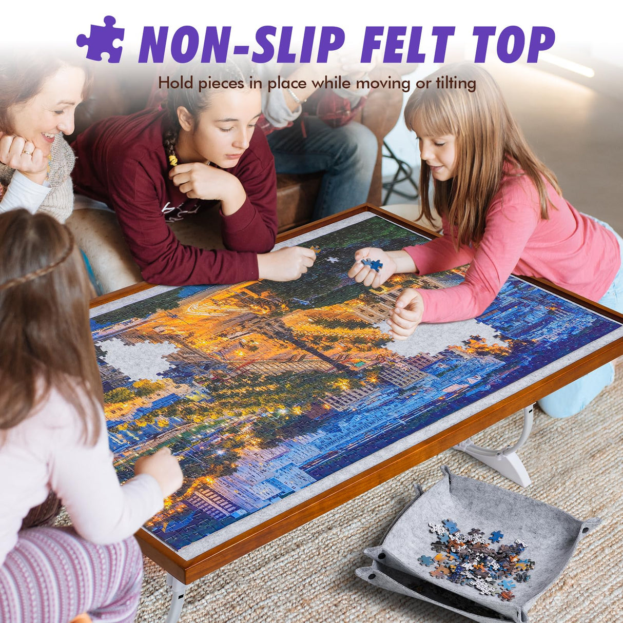 Sunix 1500PCS Puzzle Table with Legs, 36"x26" Adjustable Height & Tilt Jigsaw Puzzle Board with Drawers & Cover, Portable Folding Puzzle Table for Adults, Wooden Jigsaw Puzzle Table for Bed Sunix