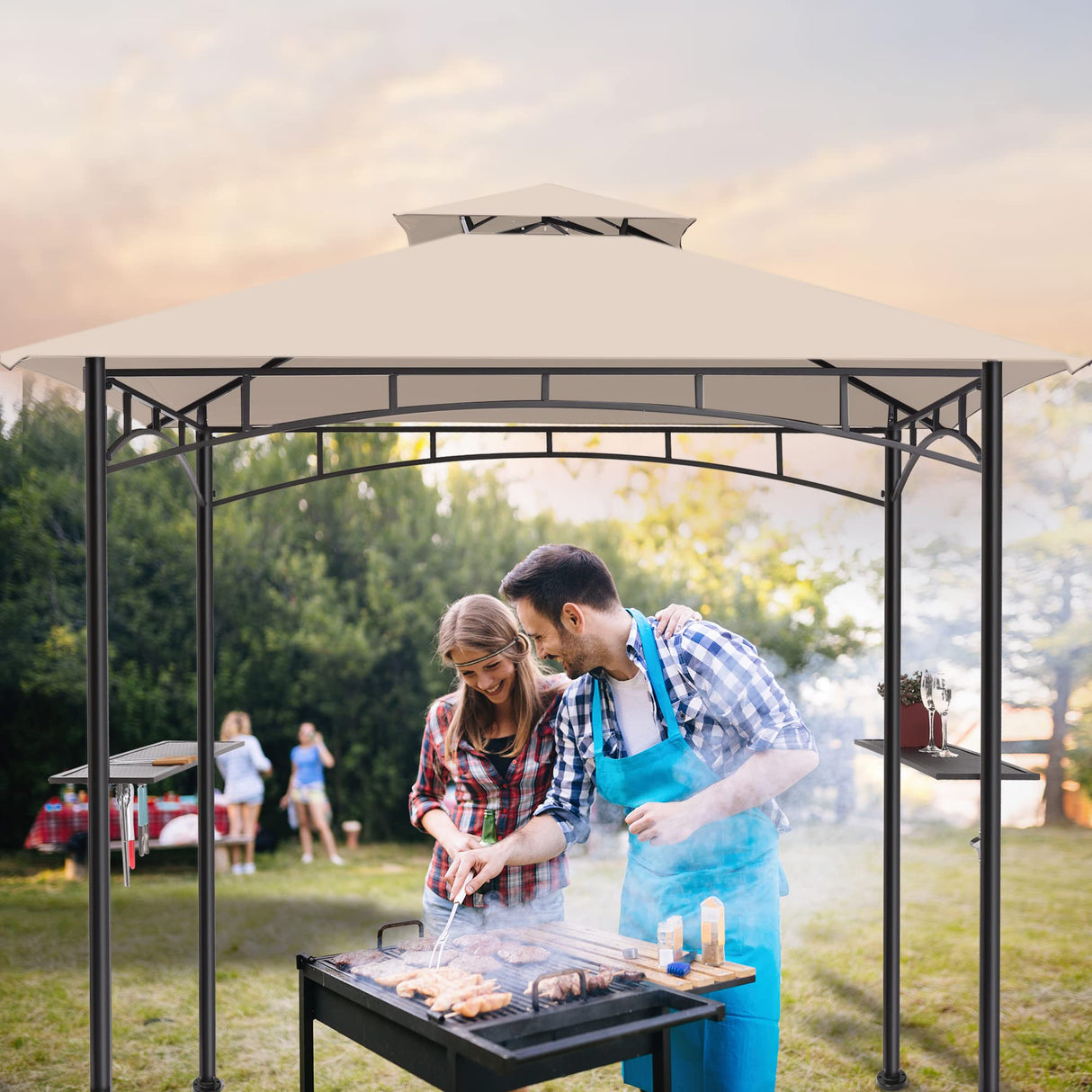 FAB BASED 5x8 Grill Gazebo Canopy for Patio, Outdoor BBQ Gazebo with Shelves, Barbeque Grill Canopy (Cream) FAB BASED