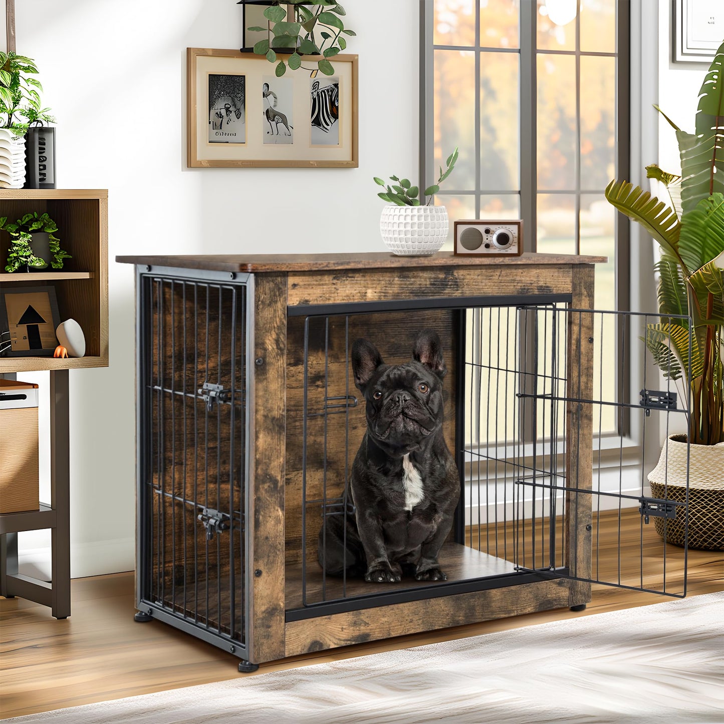 NicBex Dog Crate Furniture, 27.2" L Small Dog Crate, Dog Crates for Small Dogs, Furniture Dog Crate with Double Doors, Heavy Duty Dog Crate, Wooden Dog Kennel Indoor up to 30lb, Rustic Brown - WoodArtSupply