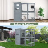 MXSUNH Large Outdoor Cat Catio Pine Weatherproof Cat Enclosure with 3 Resting Boxes, 3 Platforms,5 Windows,70" H*32" W*77" L,Gery MXSUNH