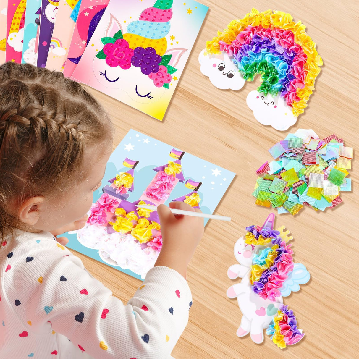 Lonfliness 8PCS Poke-in Craft and Art Kit for Kid Unicorn Theme No-Mess Fabric Sewing Art Girls Boys 4-12 Puzzle Puncture Painting DIY Pastel Rainbow Toy Gift for Creative Activity Game Birthday Party Lonfliness