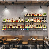 Modern Wine Rack Wall Mounted With Glass Holder,3-Tier Bar Liquor Shelf,Black,Metal Large Capacity Hanging Wine Storage Racks,Iron Floating Bar Shelves For Liquor Bottles,For Kitchen Dining Room AKOGG