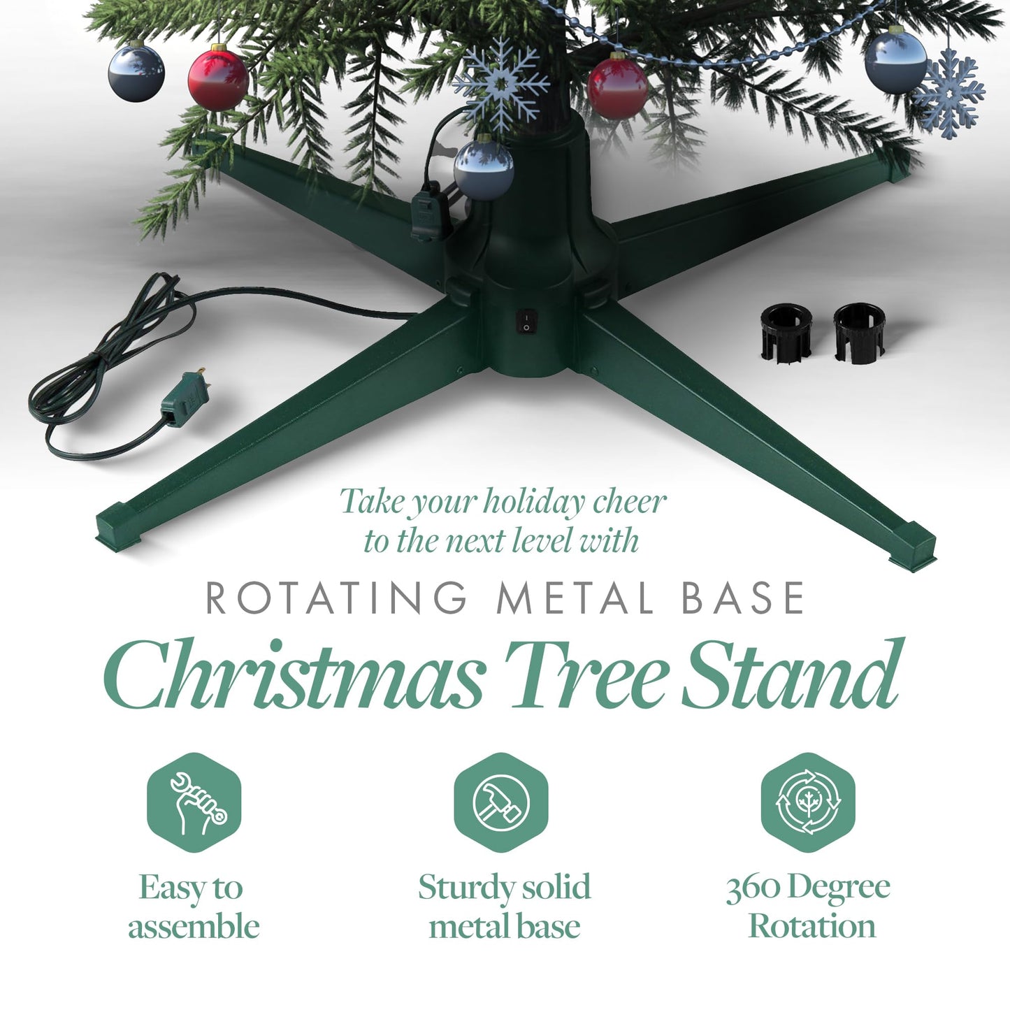 Home Heritage Artificial Christmas Tree Base Rotating Metal Stand for 1 to 1 1/2 Inch Diameter Artificial Christmas Tree Poles, 31 Inch, Green