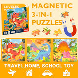 Magnetic Puzzles for Kids Ages 3-5, 3 in 1 Dinosaurs Magnetic Jigsaw Puzzle Book, Travel Puzzles Toys for Toddlers 3-8 Year (Dinosaur World) EREBADI