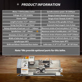 INTBUYING Metal Lathe 8''x16'' Benchtop Mini Lathe Machine Precision Hobby DIY Lathe Industrial Metal Wood Working Table Lathe 900W Brushless 50-2500RPM MT5 Spindle Taper Metric Thread WM210V 110V INTBUYING