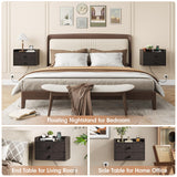 Vabches Floating Nightstand Set of 2 with 2 Storage Drawers and Charging Station Wood Wall Mounted Bedside End Table Modern Night Stands Set 2 for Bedroom,Living Room,Home Office,Small Space,Black Vabches