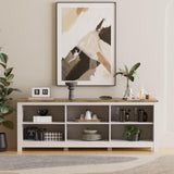 BVIUNTWO White TV Stand for TVs up to 75 Inch,Entertainment Center for 65+ inch TV Console Table with 6 Storage Cubby, Classic Television Stands for Living Room Bedroom, 70 Inch BVIUNTWO