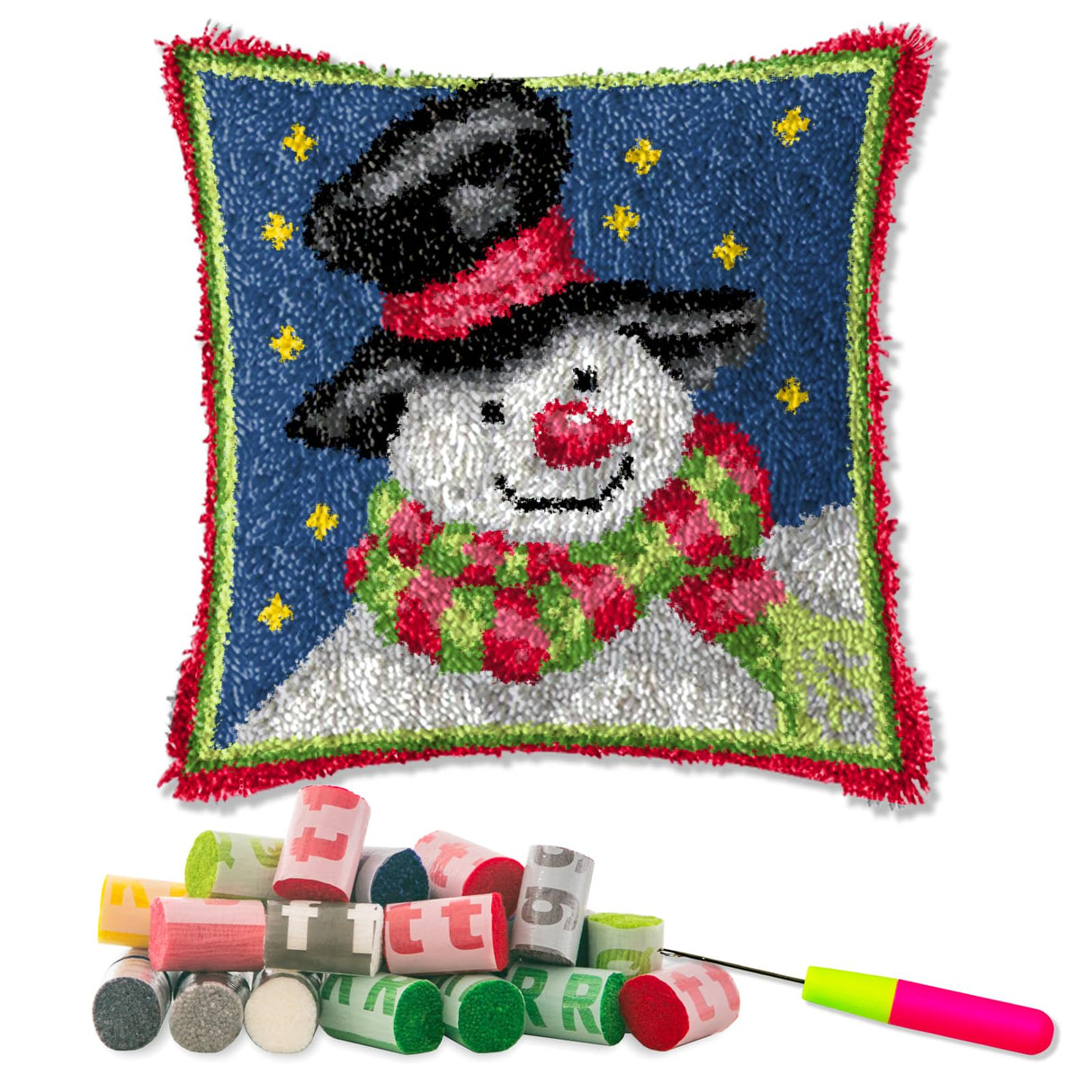 LAPATAIN Latch Hook Kits for DIY Throw Pillow Cover,Snowman Needlework Cushion Cover Hand Craft Crochet for Great Family 17x17inch LAPATAIN
