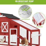 GUTINNEEN Chicken Coop Mobile Hen House with Nesting Box Outdoor Rabbit Hutch Poultry Cage 73.4" with Wheel for 2-4 Chickens, Red GUTINNEEN