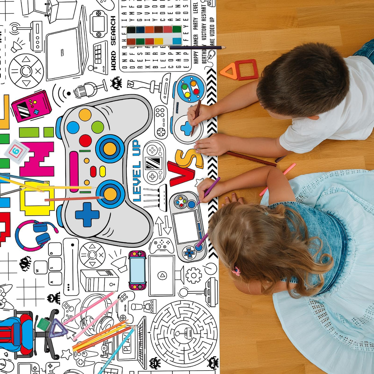 Video Game Giant Coloring Poster Large Gamer Versatile Activity Drawing Paper Coloring Tablecloth DIY Gaming Theme Game Poster Table Cover Children Art Craft Coloring Mat Home Classroom Party Suppiles Naozinebi