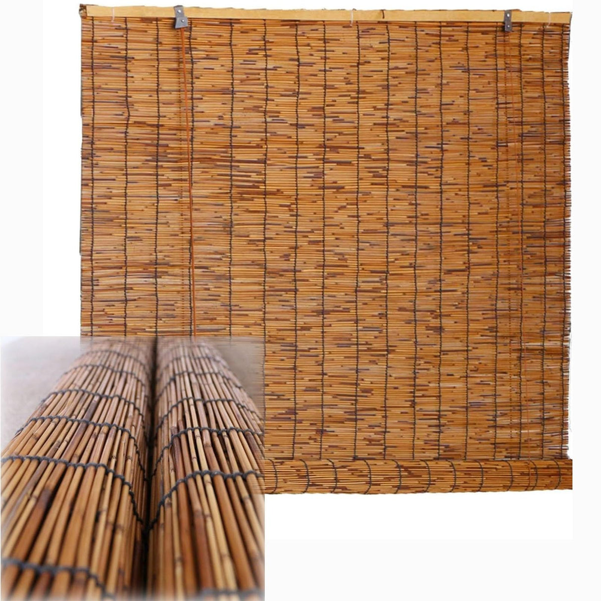 Blackout Cordless Bamboo Roller Blind, Breathable Bamboo Roll Up Roman Shades for Windows, 23" 29" 31" 33" 37" 41" 43" 47" 49" 51" 53" 55" 61" 73" Wide, Retro Bamboo Privacy Curtain for Outdoor Patio ZXBMYLV