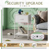 WLIVE Nightstand with Charging Station, 25" H Nightstand with 1 Fabric Drawer and Open Wood Shelf, Bed Side Table for Bedroom, 2-Tier Storage End Table, Small Dresser for Dorm, Entryway, White WLIVE