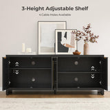 SICOTAS TV Stand for Living Room Boho Entertainment Center for Bedroom with 4 Rattan Cabinets Farmhouse Television Stands with Storage Large Media Console Table for TVs up to 45 50 55 60 65 Inch SICOTAS