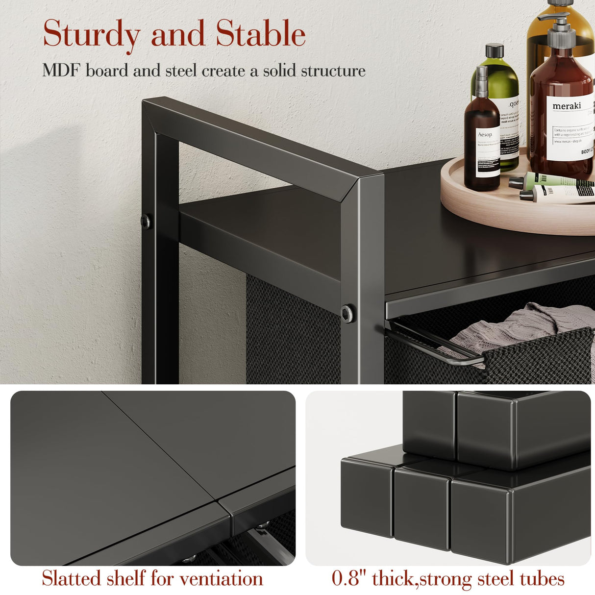 Kitstorack Laundry Basket Organizer, Laundry Hamper with Shelf & 2 Pull-Out Removable Bags, Dirty Clothes Hamper Organizer for Laundry Room Bathroom and Dorm, 2 x 11.8 gallons (44.5L) Kitstorack