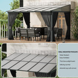 ASJMR Outdoor Lean to Gazebo 10x24FT, Hardtop Wall Mounted Gazebo with Sloping Sun Panel Roof, Awnings for Patio with Metal Frame, Double Curtains for Garden, Lawn, Backyard Deck ASJMR