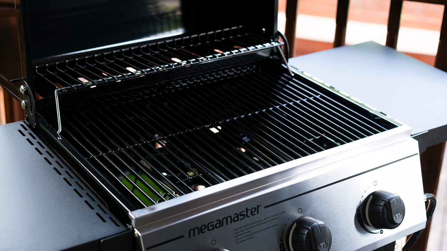 Megamaster 3-Burner Propane Gas Grill with Folding Side Tables, 30,000BTUs, 429.81 sq. in. Cooking Space, Stainless Steel Control Panel, Outdoor Kitchen Grill for BBQs, Patios, and More - 720-0988EA