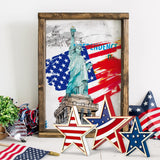 Whaline 4th of July Star Table Decor Patriotic Embossed Stars Stripes Wooden Sign American Flag Tiered Tray Table Centerpiece Farmhouse Wood Block Tabletop for Independence Day Memorial Day, 3Pcs Whaline