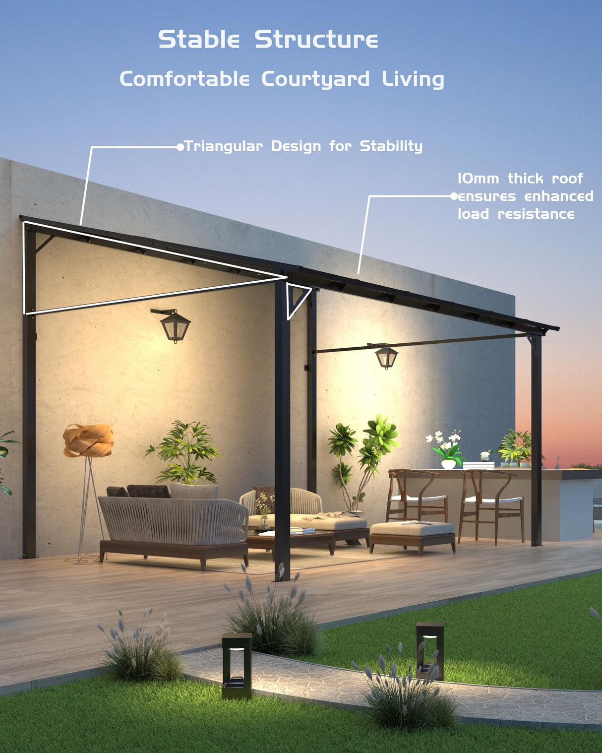 GarveeLife 12' x 16' Lean to Gazebo, Hardtop Wall Pergola with Polycarbonate Roof, Aluminum Frame Mounted Gazebo for Lawn Patio Deck Yard and Party Garveelife