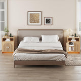 Nightstand with Charging Station and LED Lights, Night Stands with Adjustable Storage Cabinet, Modern Side Table with Fluted Doors and Open Storage, Bedside Table for Bedroom, Natural Vabches