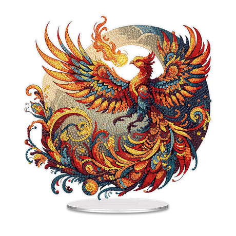 5D Diamond Art Ornaments Kits, DIY 5D Diamond Art Painting Pet Desktop Ornament, Special Shaped Crystal Animal Diamond Art Painting Tabletop Home Office Decor-02-Phoenix Generic