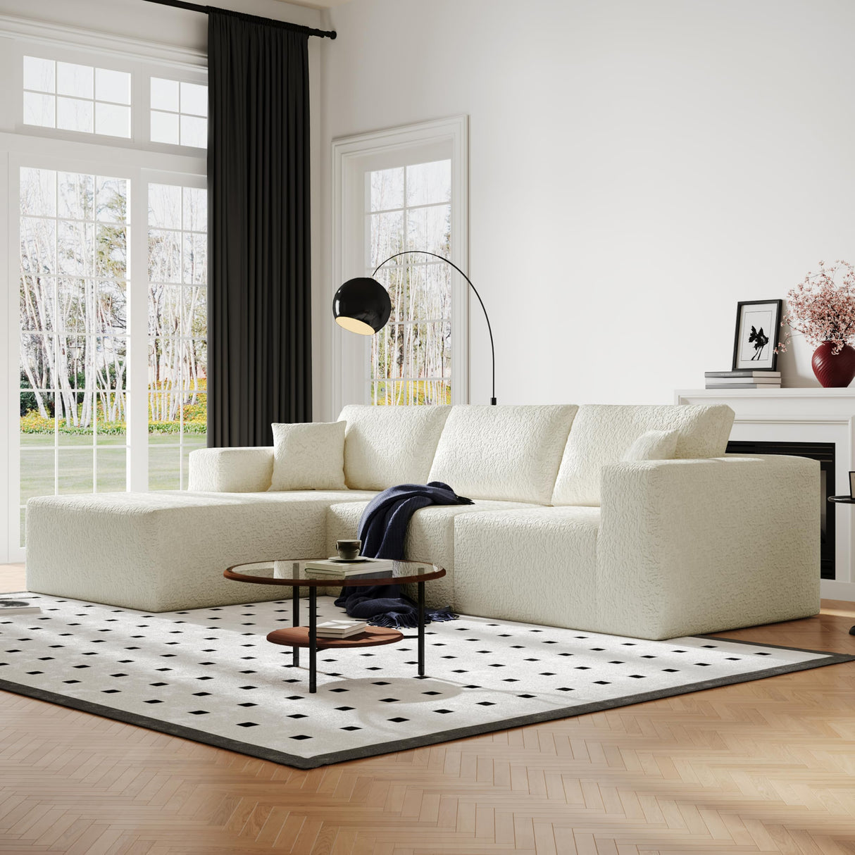 108" Cloud Modular Sectional Couch with L-Shape Chaise, Modern Sectional Sofa with Deep Seat Couch, Ultra Soft Knit Fabric Couches for Living Room, No Assembly Required, Left Facing Chaise (Beige) YVDNHP