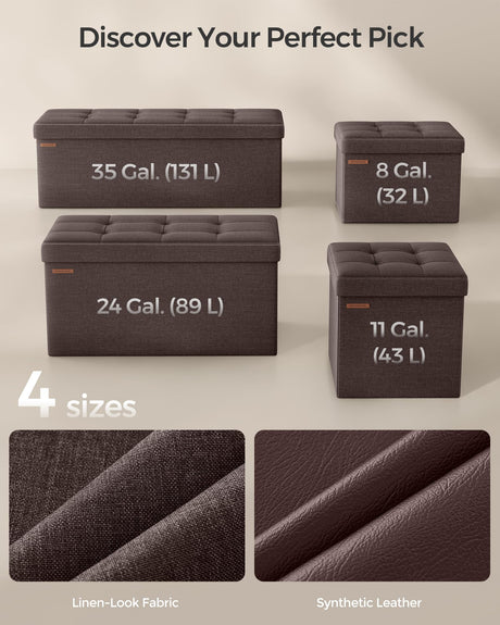 SONGMICS Mazie Collection - 30 Inches Folding Storage Ottoman Bench, Ottoman Foot Rest, End of Bed Bench, Storage Chest, Load 660 lb, for Living Room, Bedroom, Entryway, Brown ULSF047K02 SONGMICS