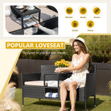 Devoko Outdoor Patio Loveseat Modern Rattan 2-Seat Patio Conversation Set with Cushions & Built-in Coffee Table Porch Furniture for Garden Lawn Backyard (Beige) Devoko