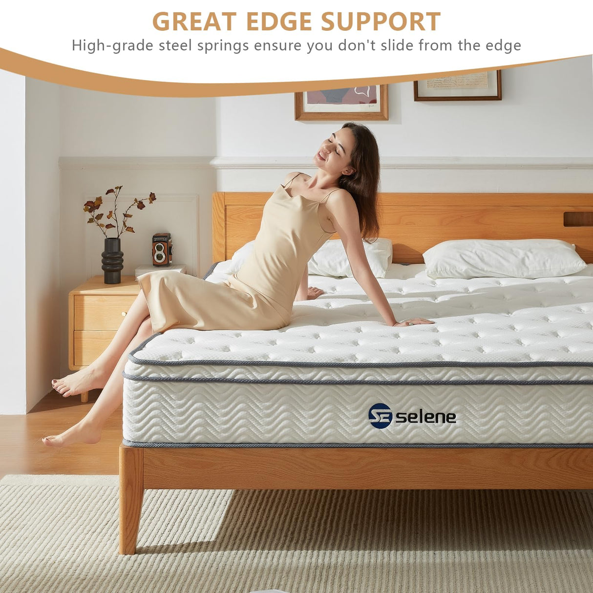 Selene Bedding Queen Mattress, 12 Inch Mattress Queen Size with Pocket Spring and Memory Foam for Pressure Relief, Motion Isolation, Edge Support, Medium Firm Mattress in a Box, CertiPUR-US, White Selene Bedding