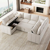 Belffin Modular Sectional Sleeper Sofa Bed with Pull Out Couch, Oversized U Shaped Sleeper Pull Out Bed with Storage Loveseat, Convertible Sectional Couches for Living Room, Beige Belffin