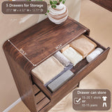 Aitjunz Modern 5 Drawers Dresser for Bedroom, 45" Tall Dressers & Chests of Drawers w/Curved Profile Design, Wood Mid Century Vertical Dresser w/Natural Texture for Bedroom, Living Room, Brown Aitjunz
