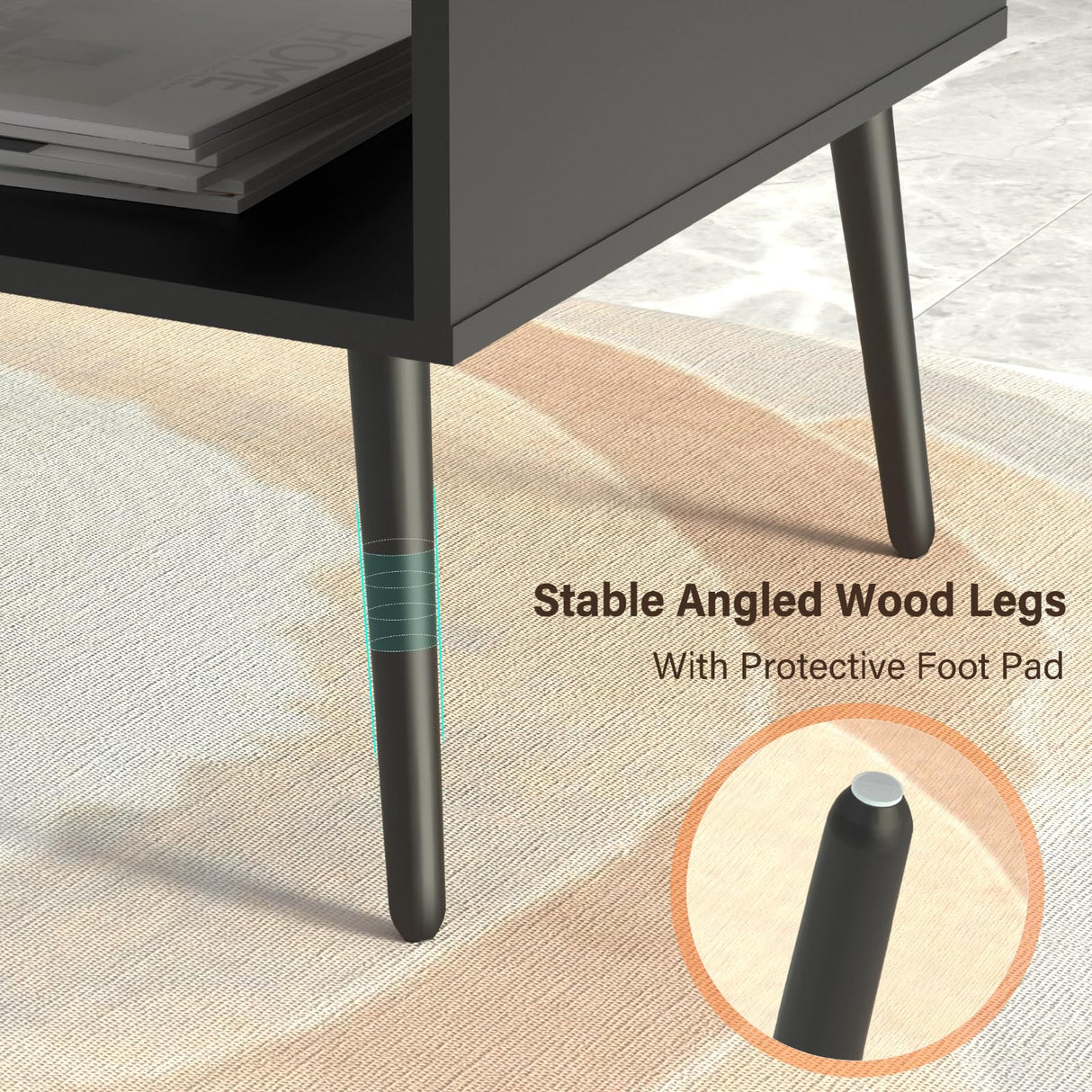 HAIOOU Coffee Table, Mid Century Modern Style Cocktail Table TV Stand with Drawer, Open Storage Shelf, Stable Floor-Anti-Scratching Pine Leg for Home, Office, Living Room - Black HAIOOU