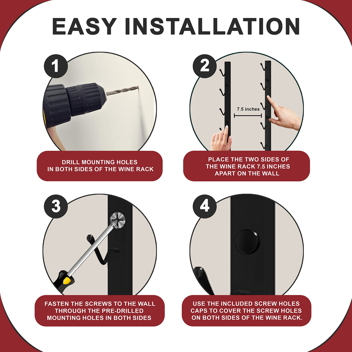 Luxinova Wine Rack Wall Mounted, Premium Black 12 Bottle Wall Wine Rack, Metal Wine Rack for Wine Display, Wall Racks for Wine Storage, Hanging Wine Shelf for Home Bar, All Mounting Hardware Included Luxinova