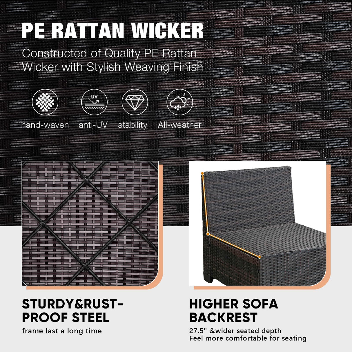 TerraRelax Patio Furniture Set 5 Pieces All Weather Patio Conversation Sets Wicker PE Rattan Outdoor Sectional Couch Sofa with Cushion Ottoman Table for Poolside Peacock, Garden, Backyard Navy TerraRelax