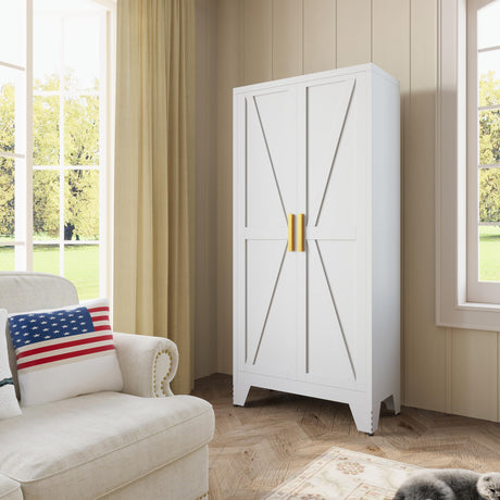 COFaR 4 Tier Metal Farmhouse Storage Cabinet with 2 Barn Door, 3 Adjustable Shelves and Legs, for Dining Room, Kitchen,Pantry,Bathroom, Living Room, Office (White, 61" Farmhouse) COFaR