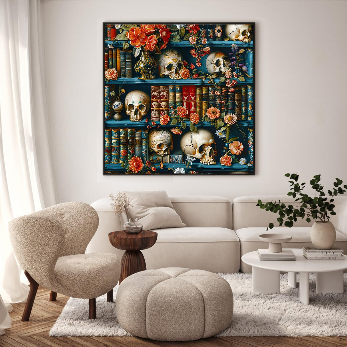 Paint by Numbers Kit for Adults - Halloween Bookshelf Adult Paint by Number Kits on Canvas for Beginner, Skull DIY Acrylic Oil Number Painting for Adults, Perfect for Home Decor Gift 16x16 Inch GEEHEIY