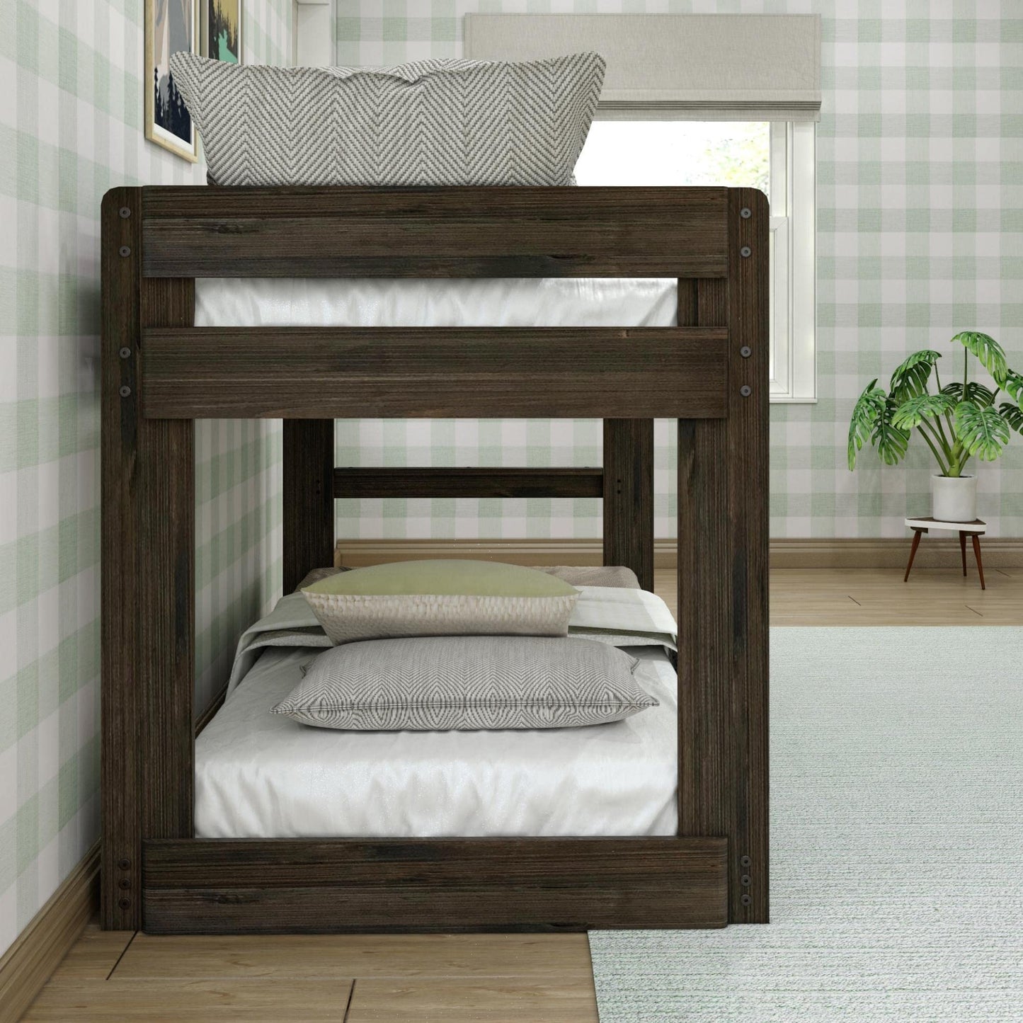 Max & Lily Barnwood Brown Twin Low Bunk Bed - Modern Farmhouse Style for Kids - WoodArtSupply