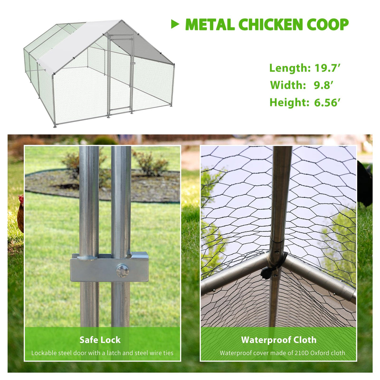 NUGRIART Large Metal Chicken Coop Walk-in Poultry Cage with Water-Resident and Anti-UV Cover Duck Rabbit Cat House Outdoor Chicken Run Pen with Spire Shaped Cage NUGRIART