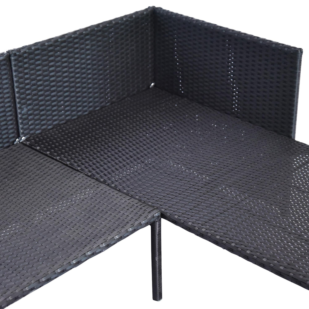 Outsunny 3 Piece Patio Furniture Set, Rattan Outdoor Sofa Set with Chaise Lounge & Loveseat, Soft Cushions, Tempered Glass Table, L-Shaped Sectional Couch, Blue Outsunny